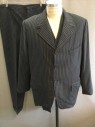 Mens, Suit, Jacket, 1890s-1910s, MTO, Gray, Black, Wool, Stripes, Herringbone, 42R, Single Breasted, 3 Buttons,  3 Pockets, Collar Attached, Notched Lapel