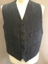 Mens, Suit, Vest, 1890s-1910s, MTO, Gray, Black, Wool, Stripes, Herringbone, 42, 5 Buttons, 4 Pockets, Self Back,