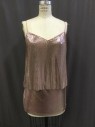 Womens, Dress, Piece 1, MARCIANO, Rose Pink, Metallic/Metal, Polyester, Solid, M, Thin Adjustable Straps, V-neck, Cropped, Thin Drapy Metal Chain-male