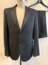 GUCCI, Black, Wool, Solid, Single Breasted, Collar Attached, Faille Notched Lapel, Hand Picked Collar/Lapel, 2 Buttons,  3 Pockets, Faille Stripes Down Back of Sleeves