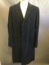 Mens, Coat, Overcoat, HUGO BOSS, Black, Wool, Nylon, Solid, 48, Single Breasted, Notched Lapel, 3 Buttons, 2 Welt Pockets