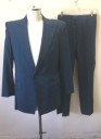 DOMINIC GHERARDI, Dk Blue, Cotton, Solid, Single Breasted, Peaked Lapel, 1 Button, 3 Pockets, Bright Cerulean Blue Lining, Made To Order