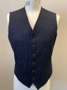 DOUBLE RL , Navy Blue, Off White, Cotton, Stripes - Pin, Heavy Weight Cotton, 6 Buttons, 4 Pockets, One Vertical Button Hole, Retro