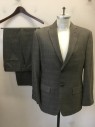 HAGGAR, Beige, Black, Polyester, Rayon, Glen Plaid, Single Breasted, 2 Buttons,  3 Pockets, Notched Lapel, Center Back Vent,