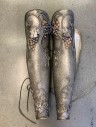 Mens, Historical Fiction Greaves, N/L MTO, Silver, Fiberglass, Solid, Swirl , 4 Parts - 2 Pieces for Front and Back of Each Leg, Faux Metal, Swirled Vines and Berries Texture, Lacing to Connect Front and Back Pieces, Part of 6 Piece Set