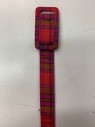 Womens, 1950s Vintage, Piece 2, NO LABEL, Red, Magenta Purple, Camel Brown, Cotton, Polyester, Plaid, 26, Matching Belt
