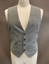 HIGH SOCIETY, Black, White, Wool, Glen Plaid, V-N, Single Breasted, Button Front, 5 Buttons, 2 Pockets at Waist, Belted Back, *Broken Buckle