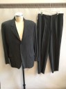Mens, Suit, Jacket, 1890s-1910s, NO LABEL, Charcoal Gray, Black, White, Wool, Stripes - Vertical , 42, 3 Pockets, 4 Button Closure, Black Lining, Small Tear In Lining By Interior Pocket, Double, See FC009599,