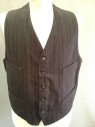Mens, Suit, Vest, 1890s-1910s, MTO, Chocolate Brown, Red, White, Wool, Stripes, 43, 5 Buttons, 4 Pockets, Self Back, Buckle Back Waist,