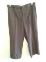 Mens, Suit, Pants, 1890s-1910s, MTO, Chocolate Brown, Red, White, Wool, Stripes, 22, 32, Flat Front, Button Fly, Exterior Suspender Buttons,