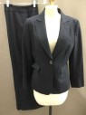 Tahari, Navy Blue, White, Polyester, Viscose, Stripes - Pin, Single Breasted, Collar Attached,  Peaked Lapel, 1 Button, 2 Pockets,