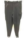 MTO, Black, Gray, Polyester, Solid, ( 3 of Them:  34/28, 36/30, 36/31)  Black, 1-1/2" Waistband, Zip Front,  3 Pockets with Black Zippers & 1 with Flap, 1 Gray Pipping Side Stripe,  Black Satin Stirrup Hem, (**NO BLACK PLASTIC PIECE on KNEE**)