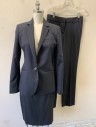 Womens, Suit, Jacket, J.CREW, Black, Gray, Wool, Stripes - Pin, Sz.0, Single Breasted, Notched Lapel, 1 Button, 3 Welt Pockets, With Pants & Skirt