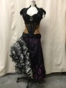 Womens, Historical Fict 3 Piece Dress, MTO, Black, Sequins, Beaded, Diamonds, 4/6, JACKET-Cropped Matador with Shoulder Caps, and Rhinestone Buckle Center Front, Velvet, Sequins and Jet Bead Fringe, Can Can